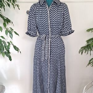 Max Studio Navy and White Long Sleeve Dress